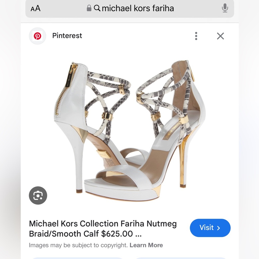 Michael Kors Fariha Snake Leather White Gold Heels - Picture 10 of 12